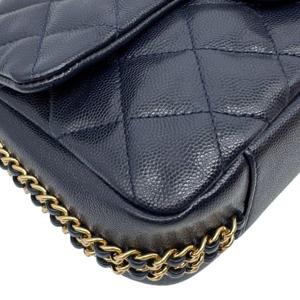 CHANEL CC You Flap Small Quilted Caviar Leather Crossbody Bag Navy Blue