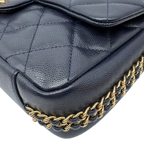 CHANEL CC You Flap Small Quilted Caviar Leather Crossbody Bag Navy Blue