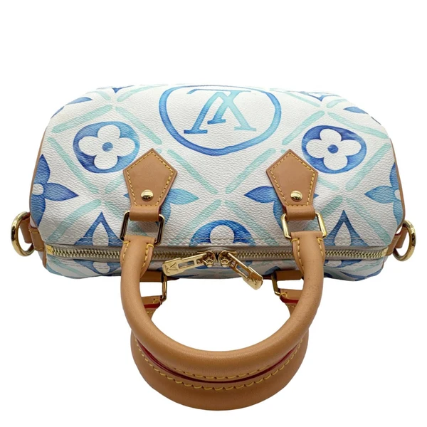 LOUIS VUITTON Speedy Bandouliere 25 By The Pool Monogram Tiles Shoulder Bag Lagoon Blue