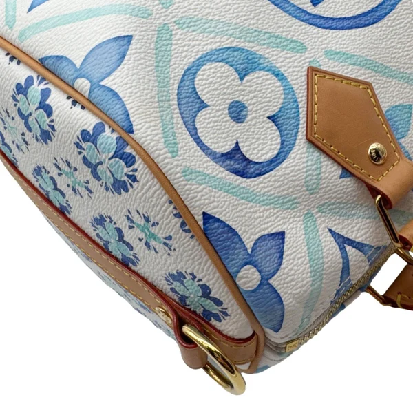 LOUIS VUITTON Speedy Bandouliere 25 By The Pool Monogram Tiles Shoulder Bag Lagoon Blue