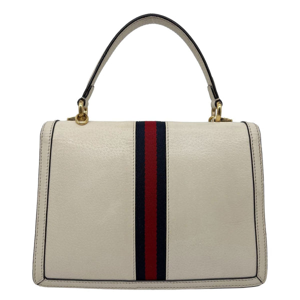 GUCCI Ophidia Web Leather Top Handle Shoulder Bag Off White 651055
