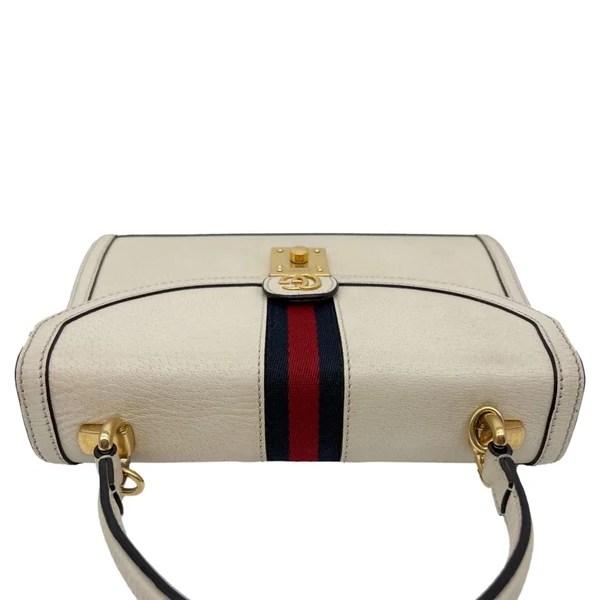 GUCCI Ophidia Web Leather Top Handle Shoulder Bag Off White 651055