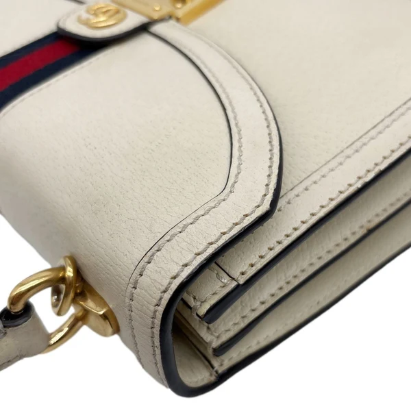 GUCCI Ophidia Web Leather Top Handle Shoulder Bag Off White 651055