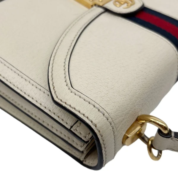 GUCCI Ophidia Web Leather Top Handle Shoulder Bag Off White 651055