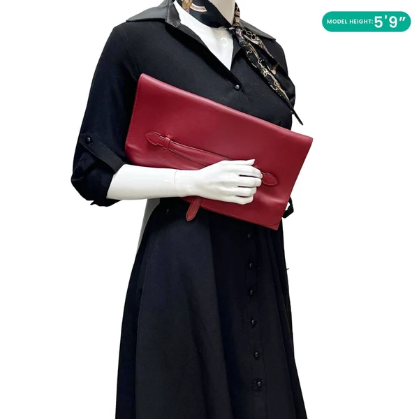 HERMES Pliplat Swift Leather Clutch Red
