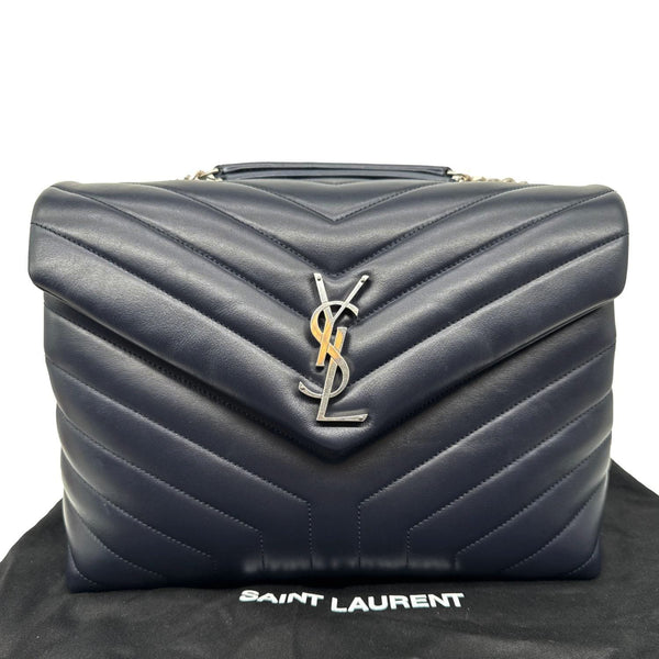 YVES SAINT LAURENT Loulou Medium Quilted Leather Crossbody Bag Navy Blue