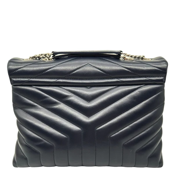 YVES SAINT LAURENT Loulou Medium Quilted Leather Crossbody Bag Navy Blue