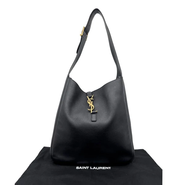 YVES SAINT LAURENT Le 5 a 7 Large Supple Calfskin Leather Soft Hobo Bag Black