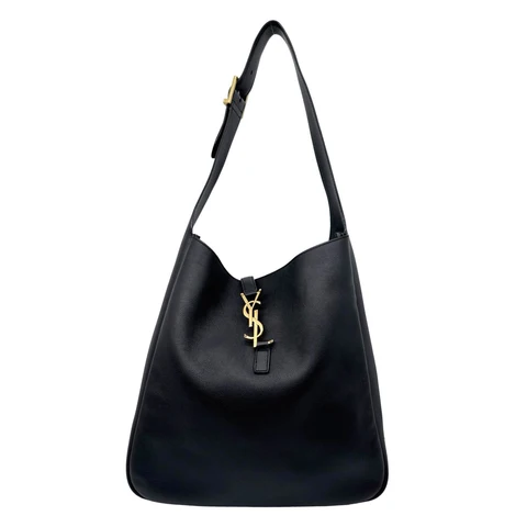 YVES SAINT LAURENT Le 5 a 7 Large Supple Calfskin Leather Soft Hobo Bag Black