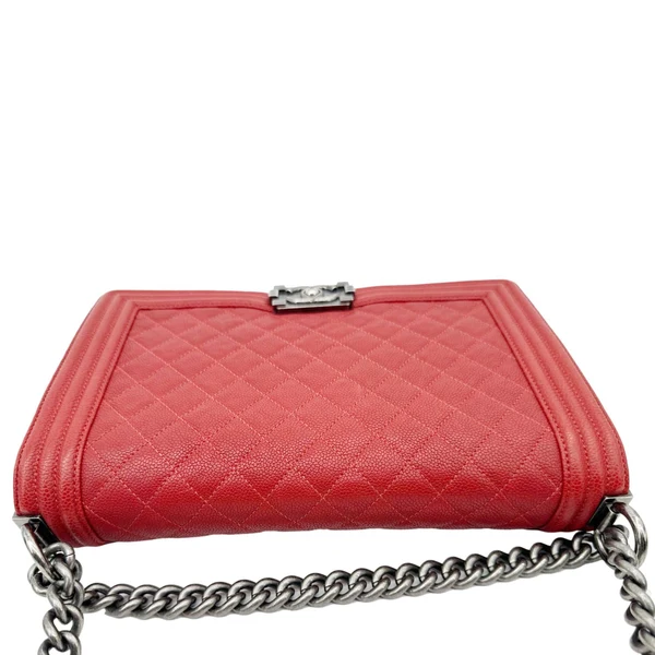 CHANEL Boy Flap New Medium Quilted Caviar Leather Chain Shoulder Bag Red