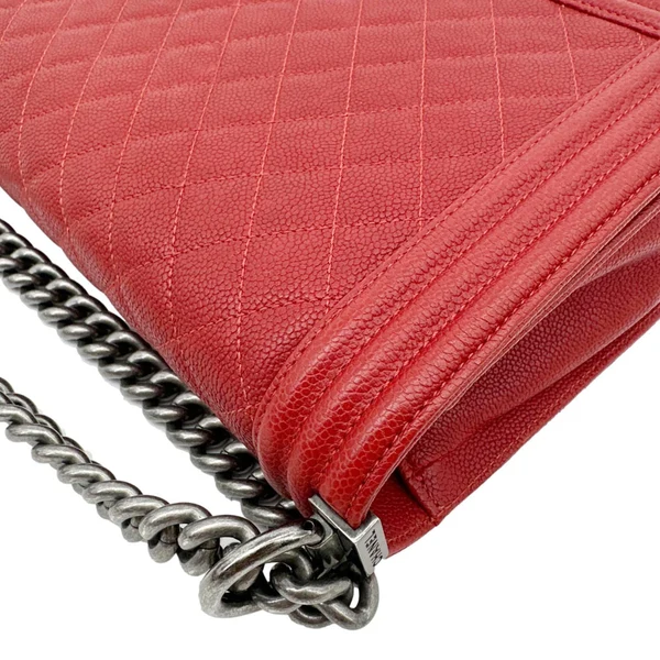CHANEL Boy Flap New Medium Quilted Caviar Leather Chain Shoulder Bag Red