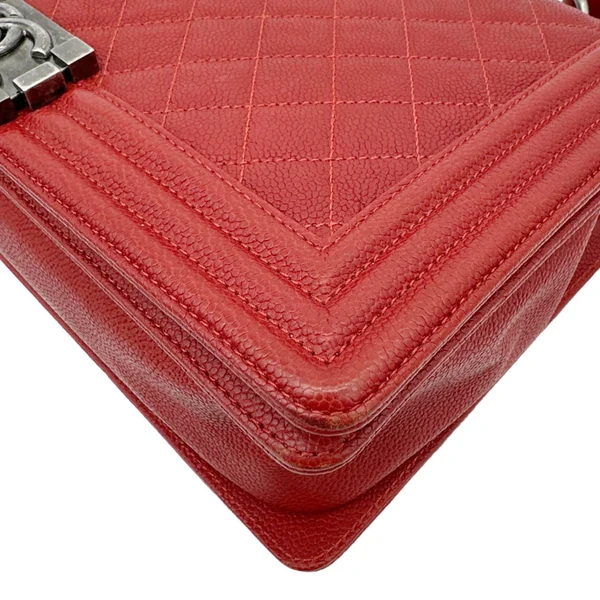 CHANEL Boy Flap New Medium Quilted Caviar Leather Chain Shoulder Bag Red