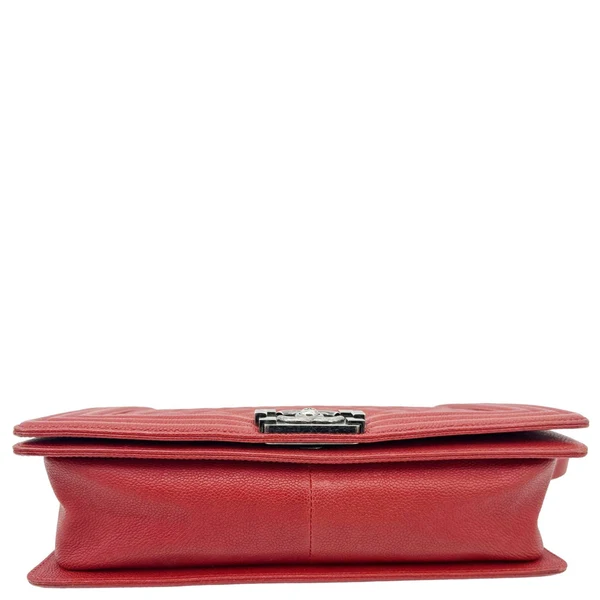 CHANEL Boy Flap New Medium Quilted Caviar Leather Chain Shoulder Bag Red