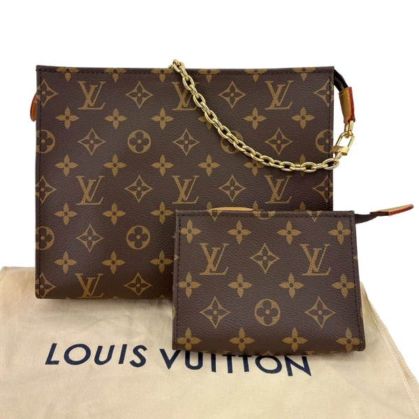LOUIS VUITTON Toiletry Pouch On Chain Monogram Canvas Clutch Brown
