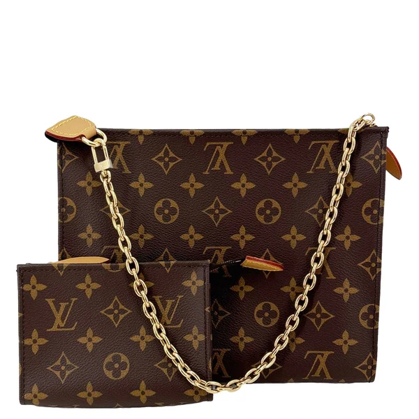 LOUIS VUITTON Toiletry Pouch On Chain Monogram Canvas Clutch Brown