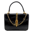 GUCCI Sylvie 1969 Mini Patent Leather Top Handle Shoulder Bag Black 589479