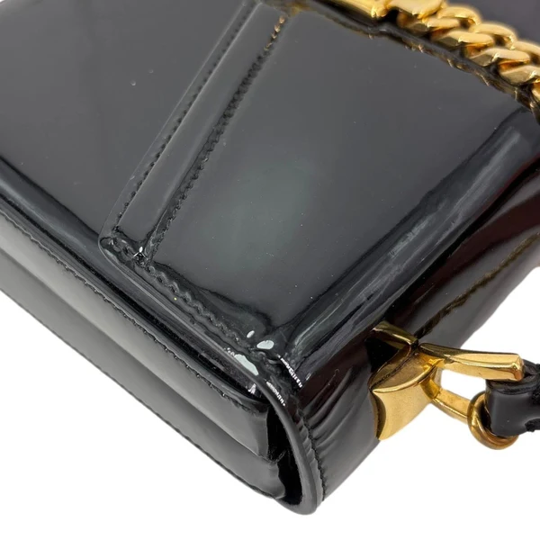 GUCCI Sylvie 1969 Mini Patent Leather Top Handle Shoulder Bag Black 589479