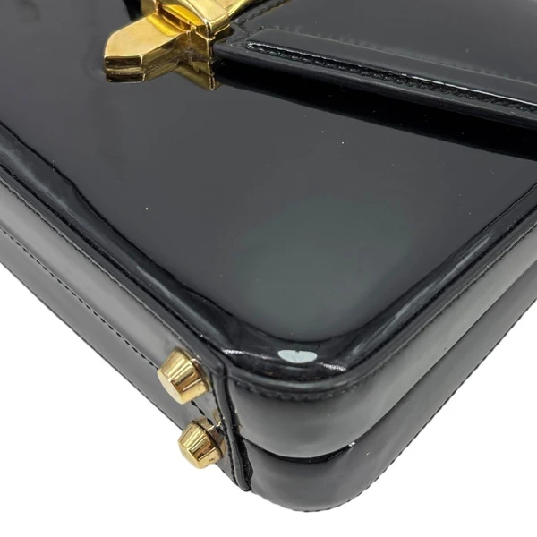 GUCCI Sylvie 1969 Mini Patent Leather Top Handle Shoulder Bag Black 589479