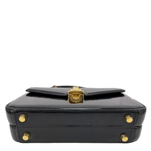 GUCCI Sylvie 1969 Mini Patent Leather Top Handle Shoulder Bag Black 589479