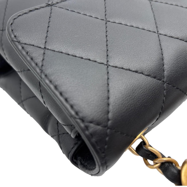 CHANEL CC Top Handle Flap Chain Bar Quilted Calfskin Leather Shoulder Bag Black