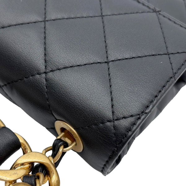 CHANEL CC Top Handle Flap Chain Bar Quilted Calfskin Leather Shoulder Bag Black
