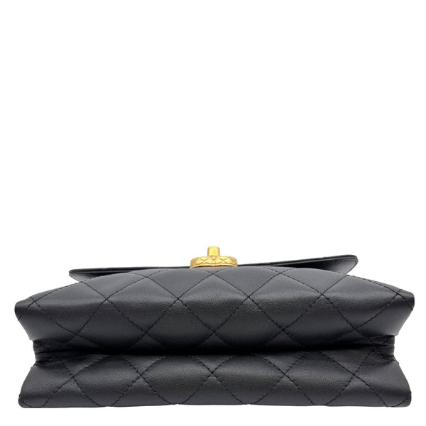 CHANEL CC Top Handle Flap Chain Bar Quilted Calfskin Leather Shoulder Bag Black