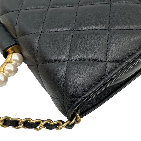 CHANEL Pearl Crown Quilted Lambskin Leather Wallet On Chain Black