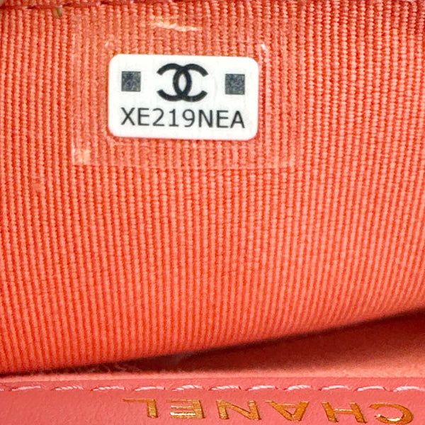 CHANEL Shiny Quilted Lambskin Leather Card Holder On Chain Red