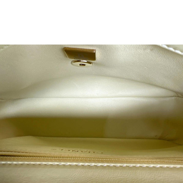 CHANEL Flap Mini Quilted Lambskin Leather Top Handle Crossbody Bag Yellow