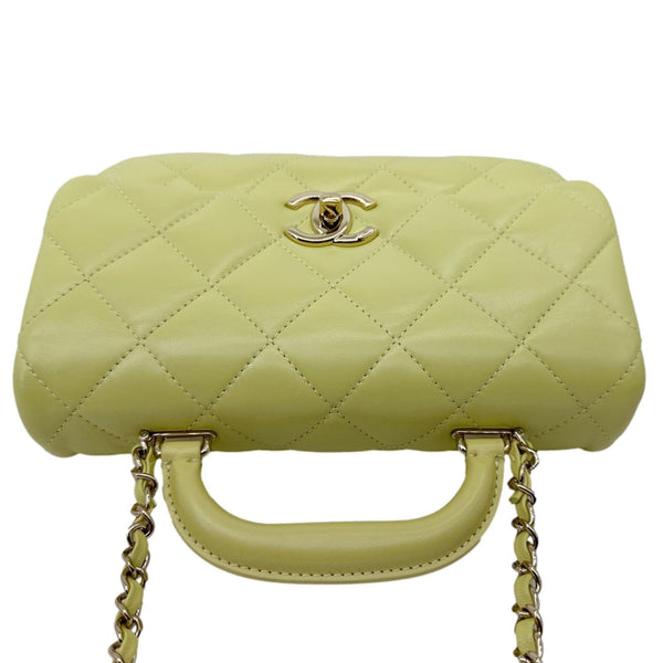 CHANEL Flap Mini Quilted Lambskin Leather Top Handle Crossbody Bag Yellow