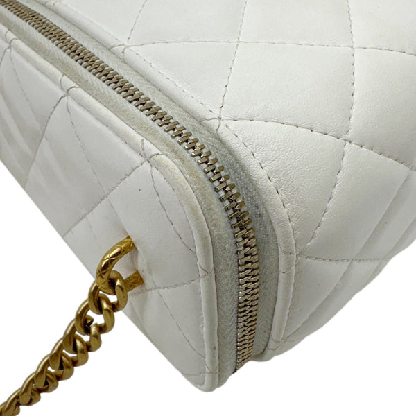 CHANEL Pillow Crush Small Quilted Lambskin Leather Vanity Case With Chain White