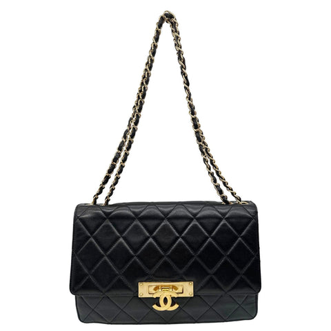 CHANEL Golden Class Flap Quilted Lambskin Leather Shoulder Bag Black