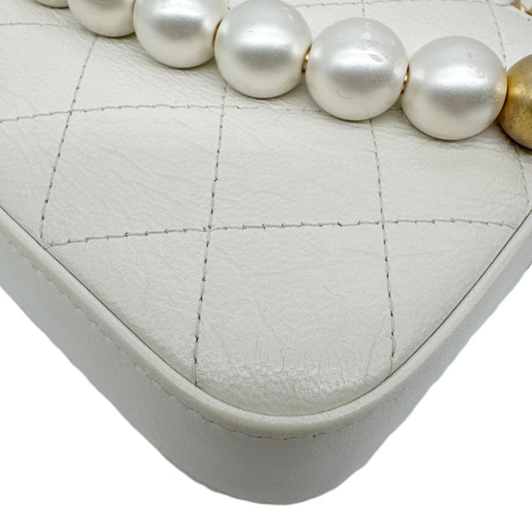 CHANEL Chic Pearls Quilted Lambskin Leather Double Zip Clutch With Chain White