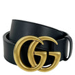 GUCCI Double G Marmont Buckle Smooth Leather Belt Size 90.36 Black 400593