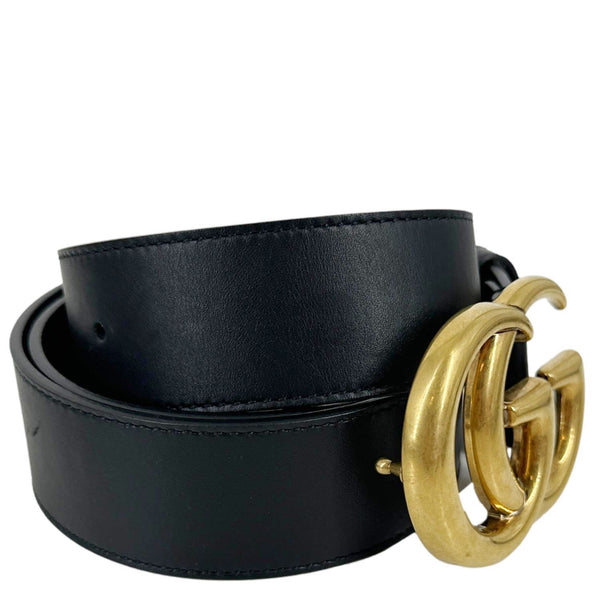 GUCCI Double G Marmont Buckle Smooth Leather Belt Size 90.36 Black 400593