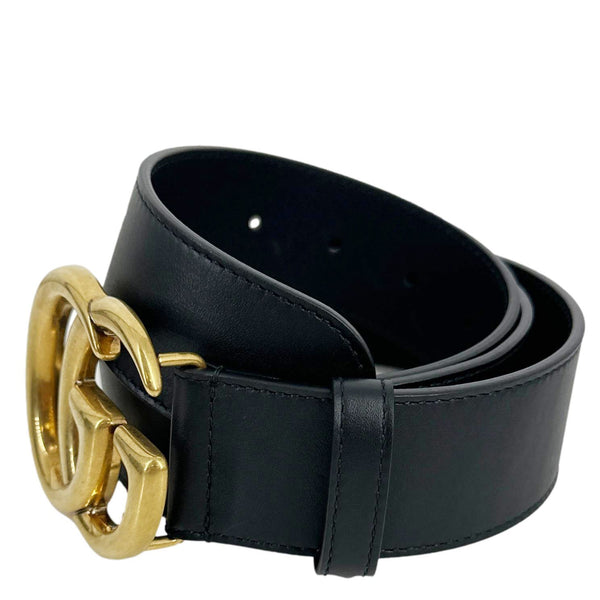 GUCCI Double G Marmont Buckle Smooth Leather Belt Size 90.36 Black 400593