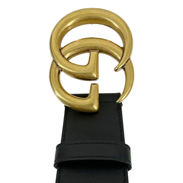 GUCCI Double G Marmont Buckle Smooth Leather Belt Size 90.36 Black 400593