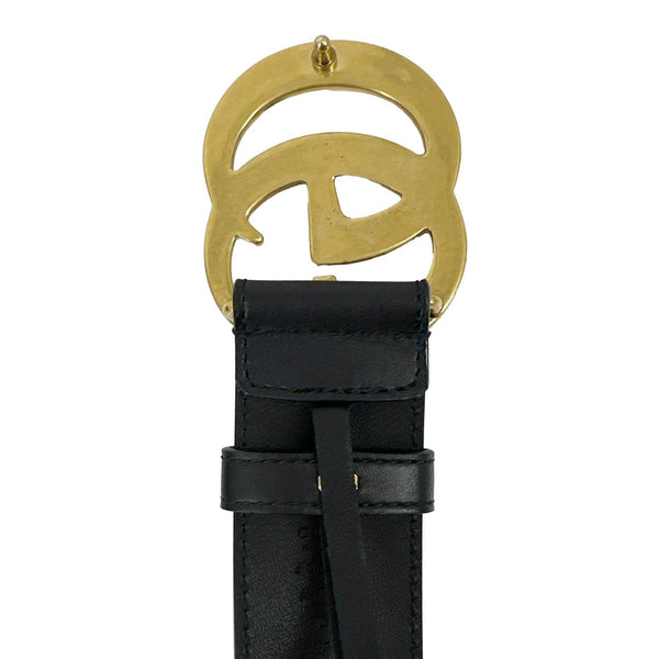 GUCCI Double G Marmont Buckle Smooth Leather Belt Size 90.36 Black 400593