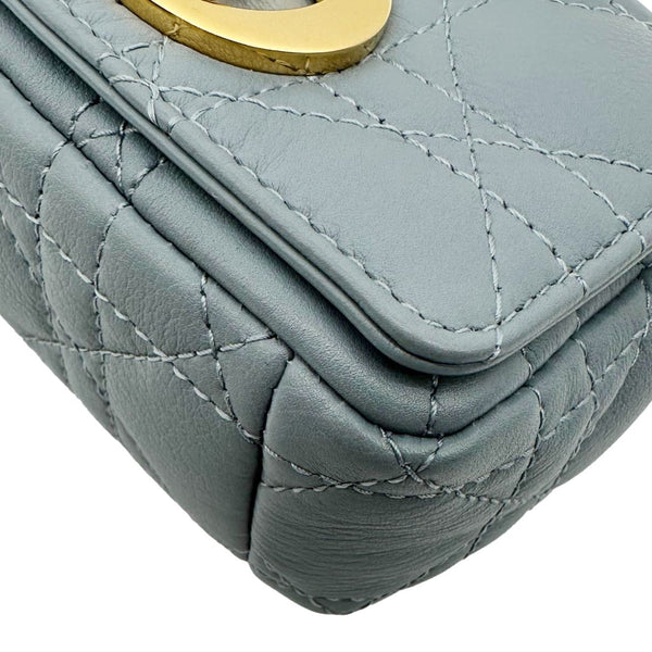 CHRISTIAN DIOR Micro Caro Supple Cannage Bag Chain Wallet Light Blue