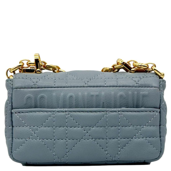 CHRISTIAN DIOR Micro Caro Supple Cannage Bag Chain Wallet Light Blue