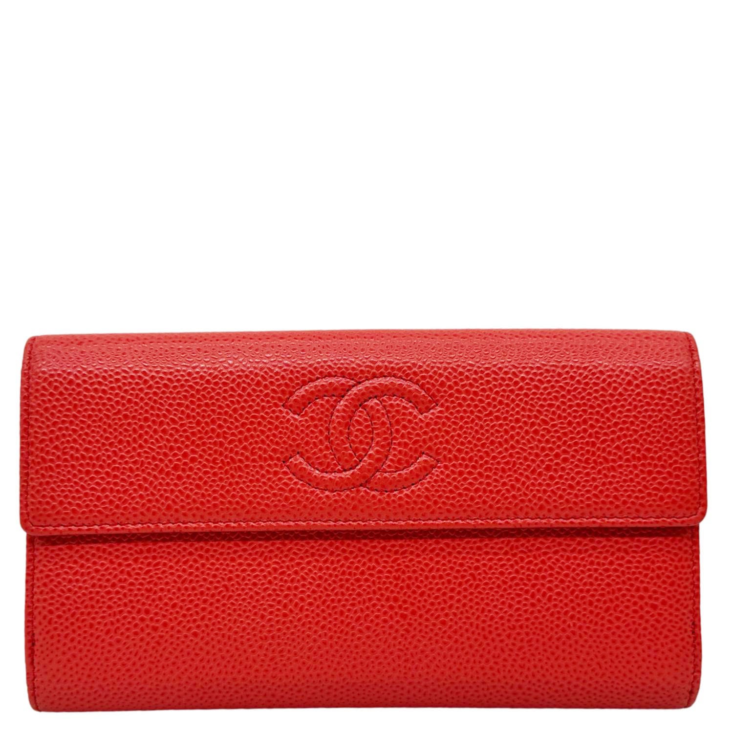 CHANEL Timeless CC Flap Caviar Leather Wallet Red