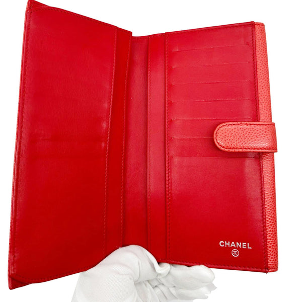 CHANEL Timeless CC Flap Caviar Leather Wallet Red