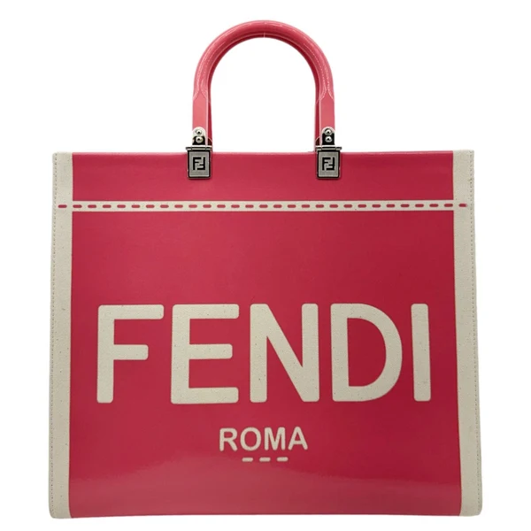 FENDI Sunshine Medium Patent Leather Crossbody Tote Bag Light Pink