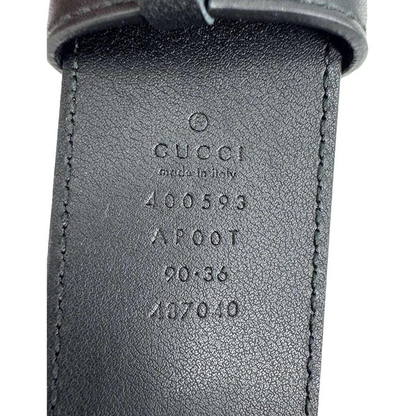 GUCCI Double G Marmont Buckle Smooth Leather Belt Size 90.36 Black 400593
