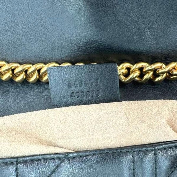 GUCCI GG Marmont Small Pearl Studded Quilted Leather Shoulder Bag Black 443497