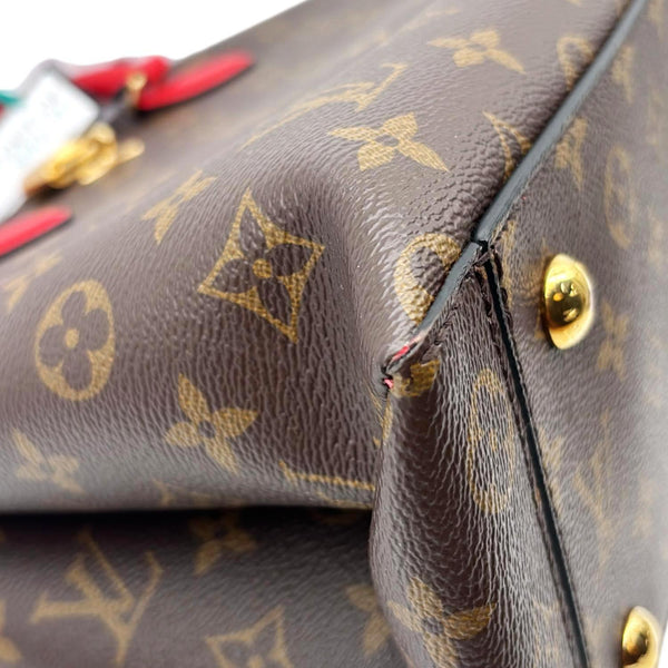 LOUIS VUITTON Flower Monogram Canvas Tote Shoulder Bag Coquelicot