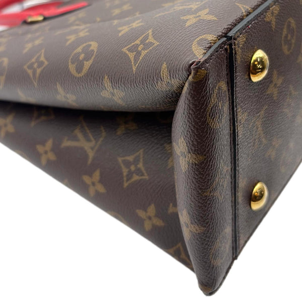 LOUIS VUITTON Flower Monogram Canvas Tote Shoulder Bag Coquelicot
