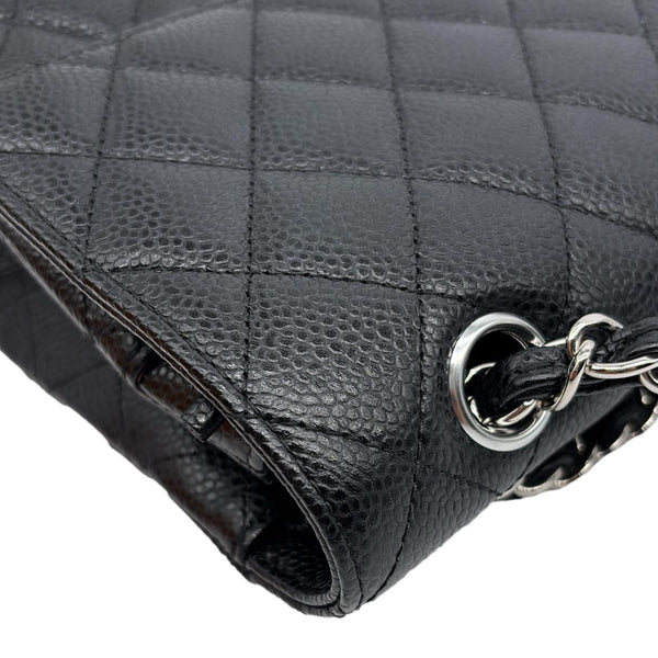 CHANEL Classic Double Flap Medium Quilted Caviar Leather Shoulder Bag Black