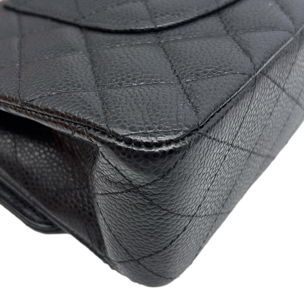 CHANEL Classic Double Flap Medium Quilted Caviar Leather Shoulder Bag Black