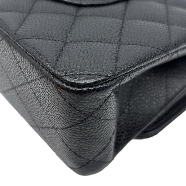 CHANEL Classic Double Flap Medium Quilted Caviar Leather Shoulder Bag Black